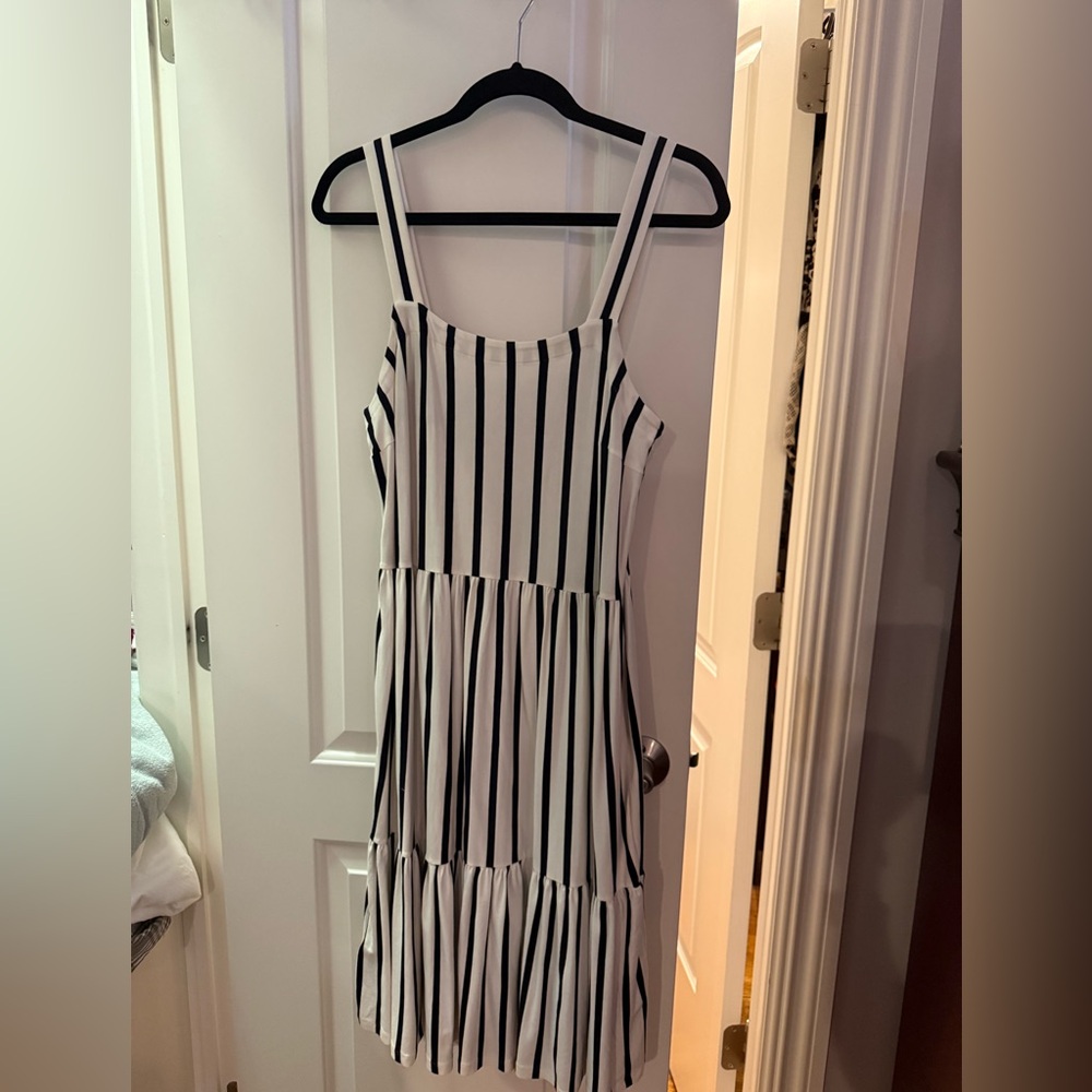 LOFT Navy and White Striped Dress